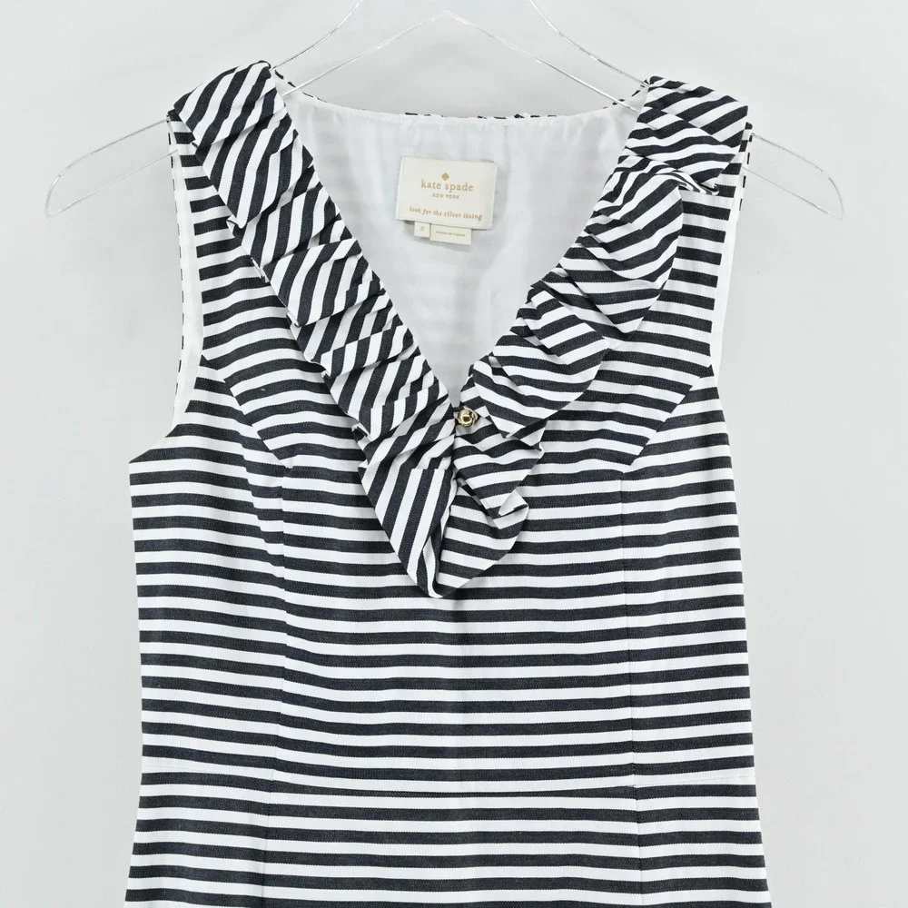 Kate Spade Striped Ruffle Dress Size‎ 2 Nautical Sleeveless Breezy Preppy Cotton